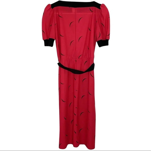 Vintage 70s 80s Dress Womens Size XS Red Black Knee Length Lightweight Knit - Picture 2 of 14